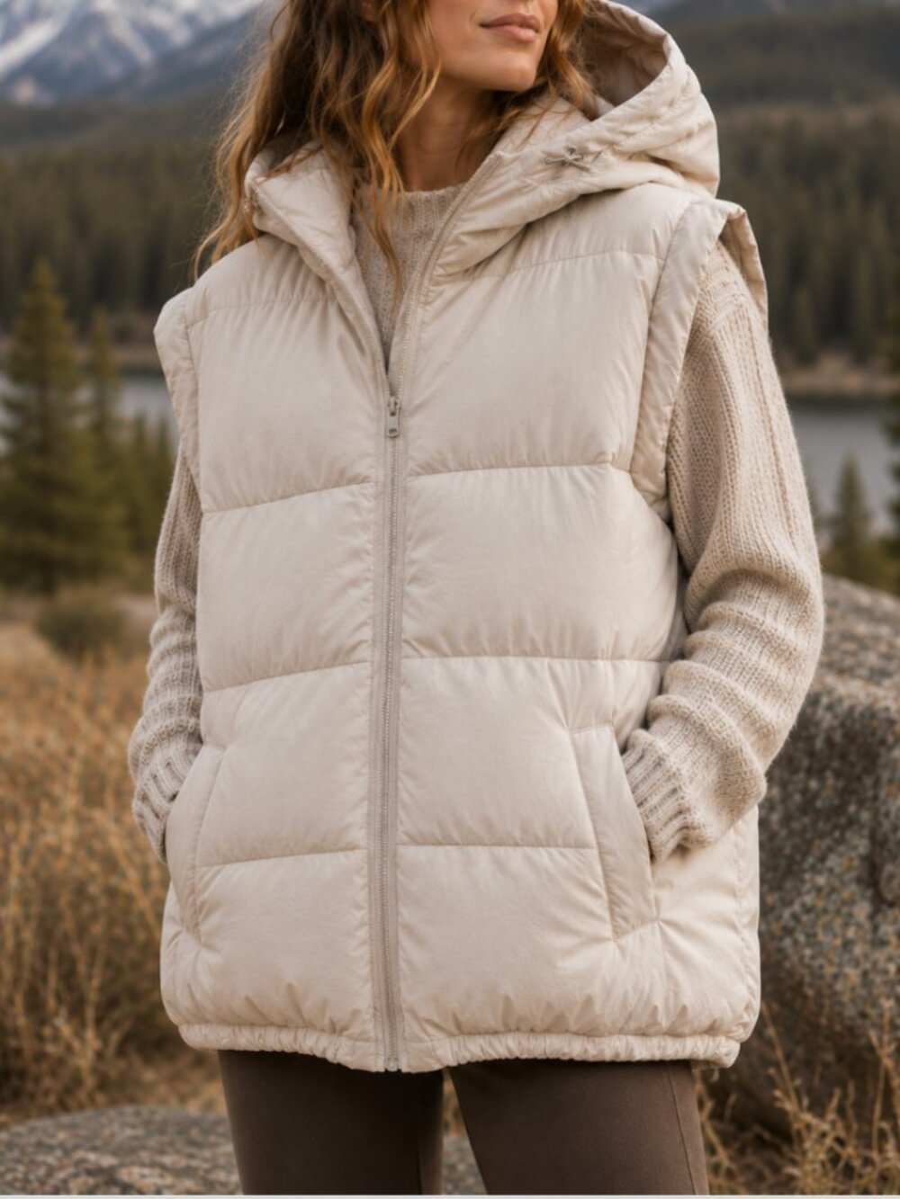 YPB Abercrombie & Fitch Puffer Hoodie Vest NWT Taupe Oversized Size L